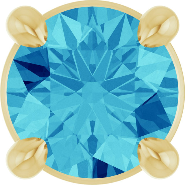 14K Gold Round Natural Blue Zircon Solitaire Slide Necklace or Pendant - Yellow Gold