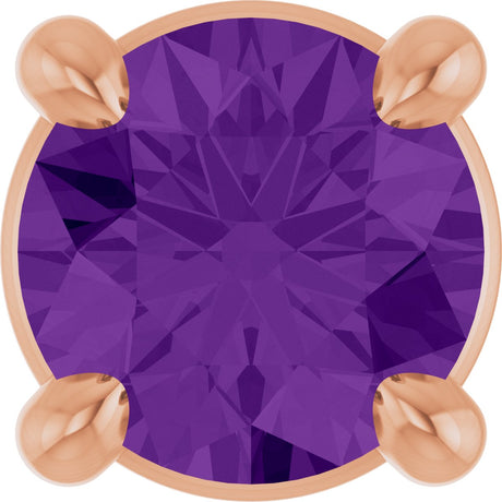 14K Gold Round Natural Amethyst Solitaire Slide Necklace or Pendant - Rose Gold