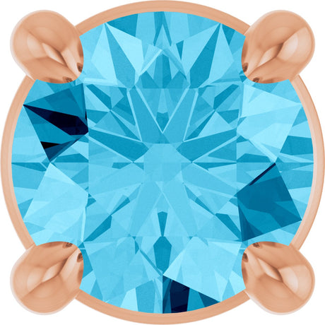 14K Gold Round Natural Aquamarine Solitaire Slide Necklace or Pendant - Rose Gold