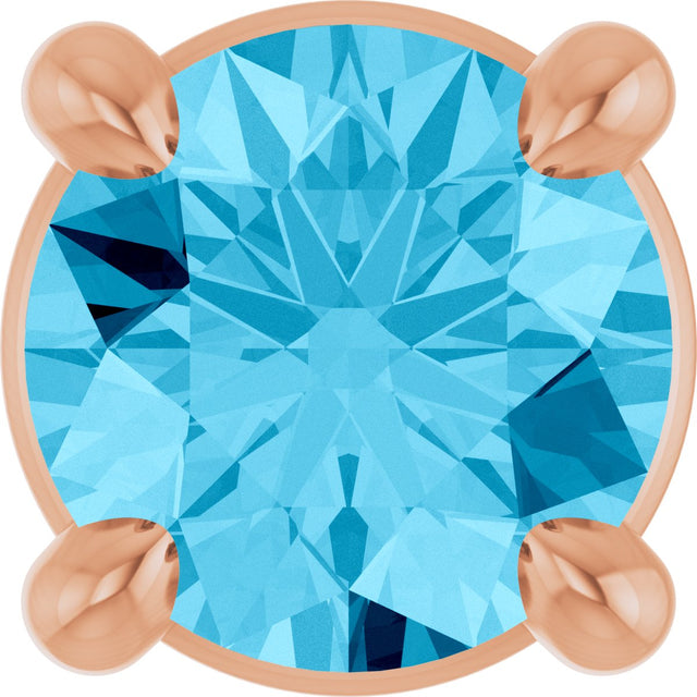 14K Gold Round Natural Aquamarine Solitaire Slide Necklace or Pendant - Rose Gold