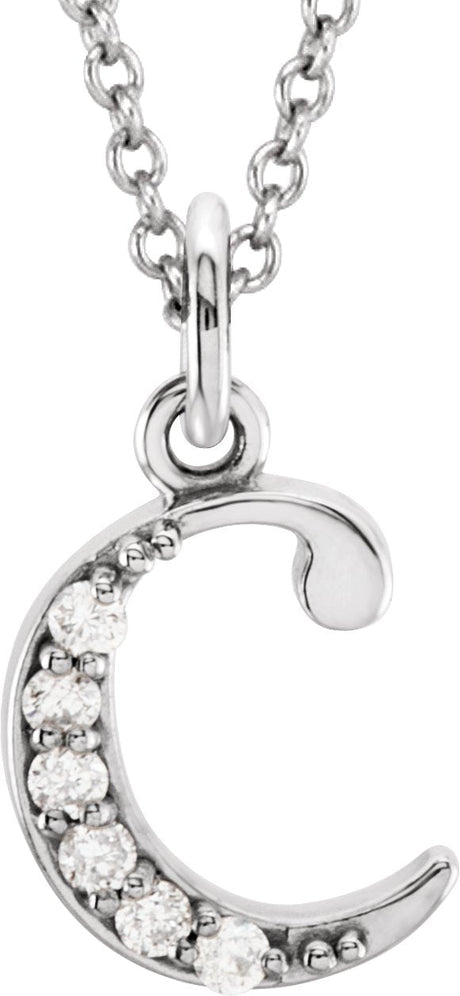 14K Gold Round Natural Diamond Initial Necklace or Pendant – up to 0.025 CTW - White Gold