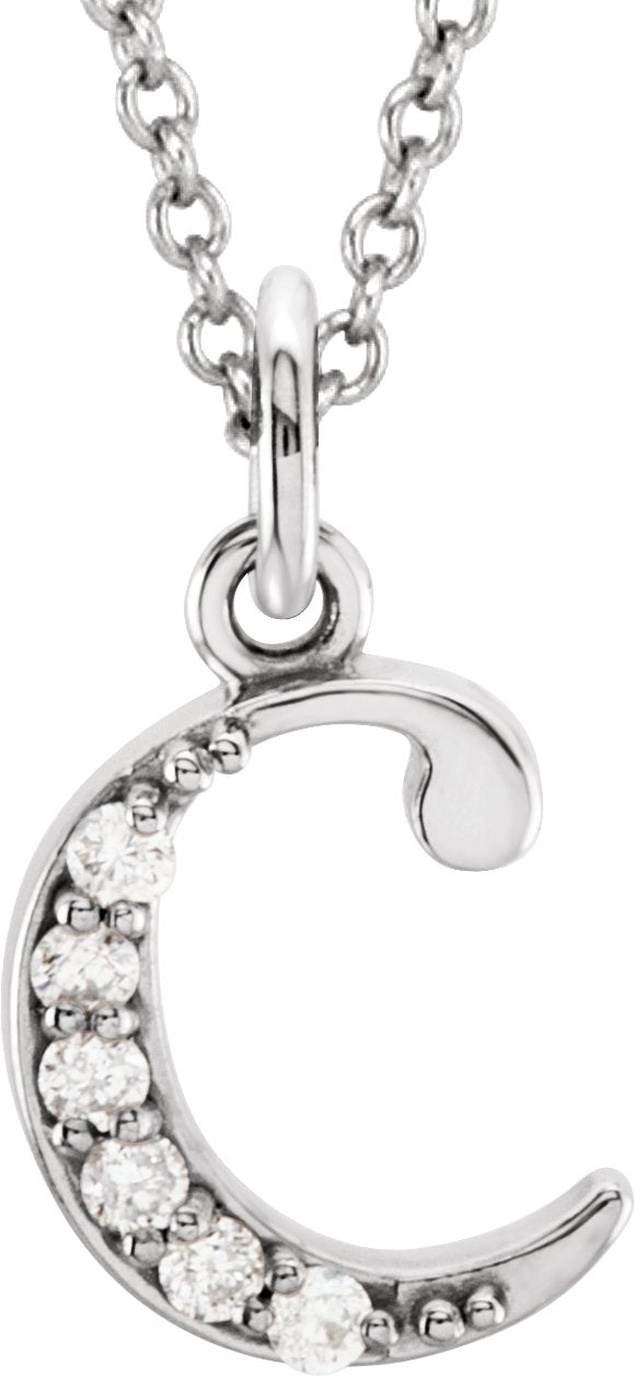 14K Gold Round Natural Diamond Initial Necklace or Pendant – up to 0.025 CTW - White Gold