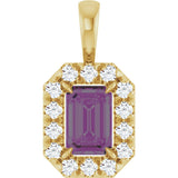 14K Gold Emerald Lab-Grown Alexandrite Halo-Style Necklace or Pendant - Yellow Gold