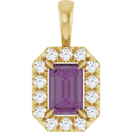 14K Gold Emerald Lab-Grown Alexandrite Halo-Style Necklace or Pendant - Yellow Gold