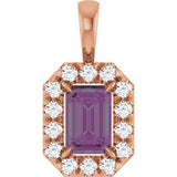 14K Gold Emerald Lab-Grown Alexandrite Halo-Style Necklace or Pendant - Rose Gold