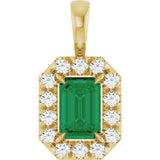 14K Gold Emerald Lab-Grown Emerald Halo-Style Necklace or Pendant - Yellow Gold