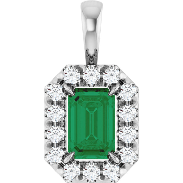 Platinum Emerald Natural Emerald Halo-Style Necklace or Pendant