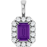 Platinum Emerald Natural Amethyst Halo-Style Necklace or Pendant