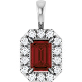 14K Gold Emerald Natural Mozambique Garnet Halo-Style Necklace or Pendant - White Gold