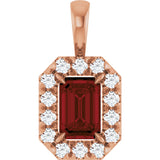 14K Gold Emerald Natural Mozambique Garnet Halo-Style Necklace or Pendant - Rose Gold