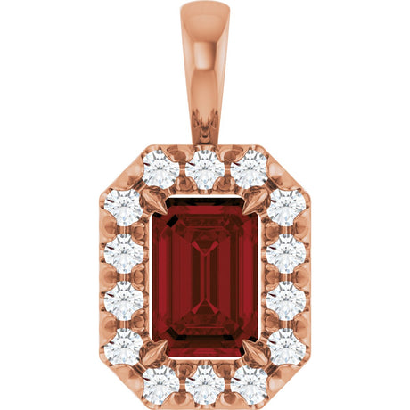 14K Gold Emerald Natural Mozambique Garnet Halo-Style Necklace or Pendant - Rose Gold