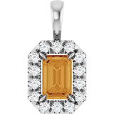 Platinum Emerald Natural Citrine Halo-Style Necklace or Pendant