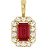 14K Gold Emerald Lab-Grown Ruby Halo-Style Necklace or Pendant - Yellow Gold