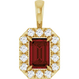 14K Gold Emerald Natural Mozambique Garnet Halo-Style Necklace or Pendant - Yellow Gold