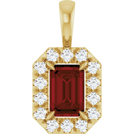 14K Gold Emerald Natural Mozambique Garnet Halo-Style Necklace or Pendant - Yellow Gold