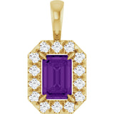 14K Gold Emerald Natural Amethyst Halo-Style Necklace or Pendant - Yellow Gold
