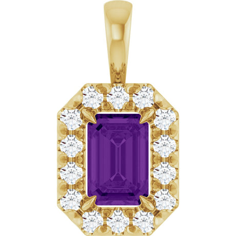 14K Gold Emerald Natural Amethyst Halo-Style Necklace or Pendant - Yellow Gold