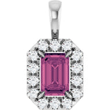 Platinum Emerald Natural Pink Tourmaline Halo-Style Necklace or Pendant