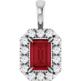 14K Gold Emerald Natural Ruby Halo-Style Necklace or Pendant - White Gold