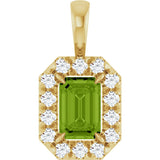 14K Gold Emerald Natural Peridot Halo-Style Necklace or Pendant - Yellow Gold