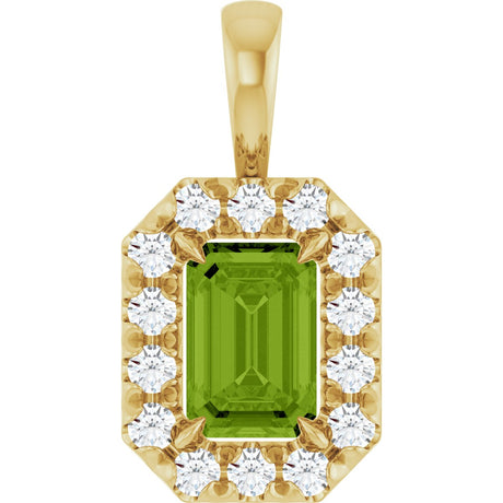 14K Gold Emerald Natural Peridot Halo-Style Necklace or Pendant - Yellow Gold