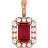 14K Gold Emerald Natural Ruby Halo-Style Necklace or Pendant - Rose Gold