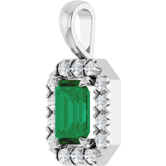 Platinum Emerald Natural Emerald Halo-Style Necklace or Pendant - view 2