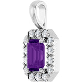 Platinum Emerald Natural Amethyst Halo-Style Necklace or Pendant - view 2