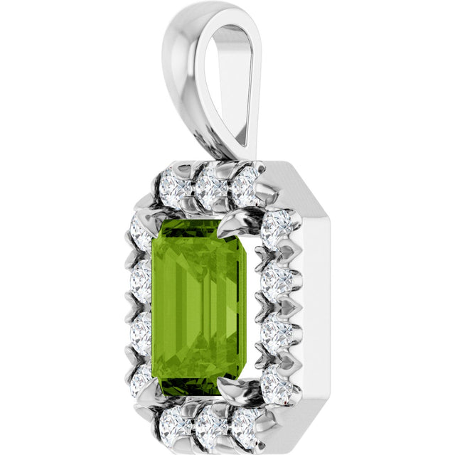 Platinum Emerald Natural Peridot Halo-Style Necklace or Pendant - view 2