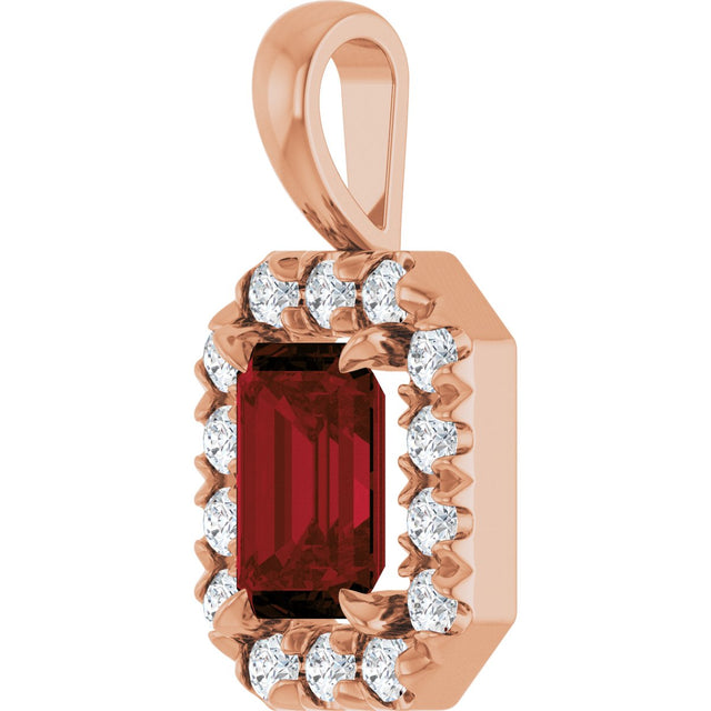 14K Gold Emerald Natural Mozambique Garnet Halo-Style Necklace or Pendant - Rose Gold - view 2