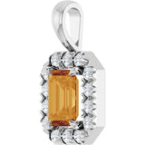 Platinum Emerald Natural Citrine Halo-Style Necklace or Pendant - view 2