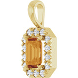 14K Gold Emerald Natural Citrine Halo-Style Necklace or Pendant - Yellow Gold - view 2