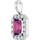 14K Gold Emerald Natural Pink Tourmaline Halo-Style Necklace or Pendant - White Gold - view 2