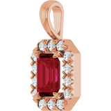 14K Gold Emerald Natural Ruby Halo-Style Necklace or Pendant - Rose Gold - view 2