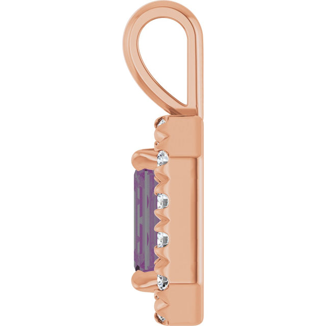 14K Gold Emerald Lab-Grown Alexandrite Halo-Style Necklace or Pendant - Rose Gold - view 3