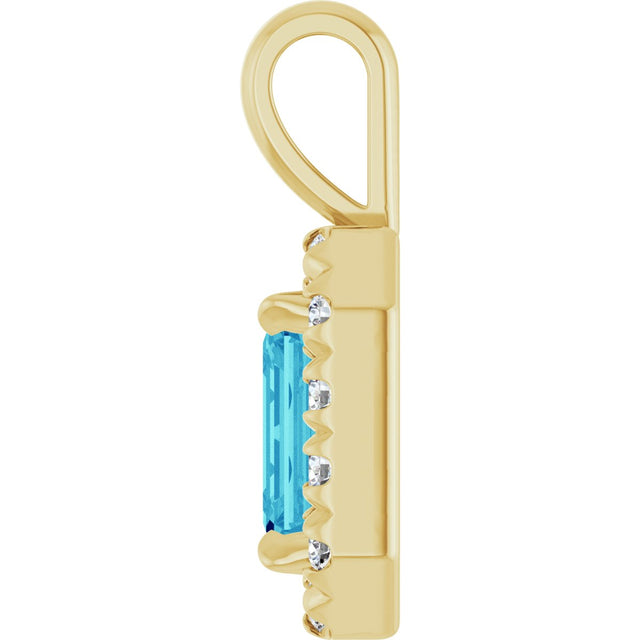 14K Gold Emerald Natural Blue Zircon Halo-Style Necklace or Pendant - Yellow Gold - view 3