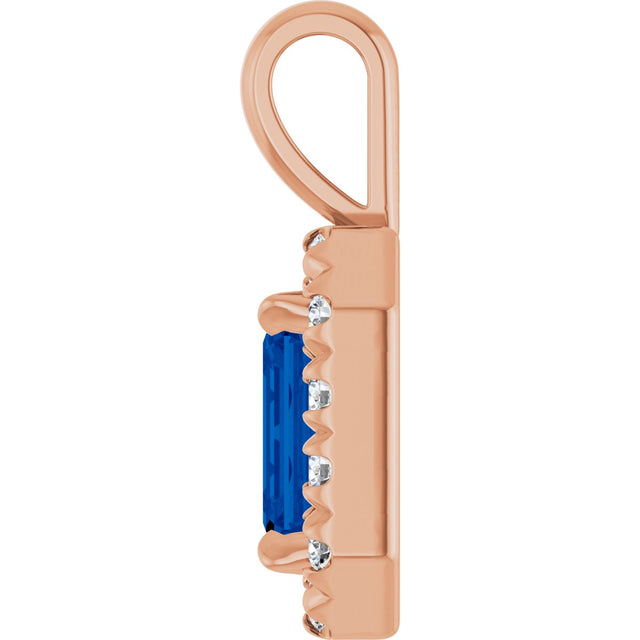 14K Gold Emerald Natural Blue Sapphire Halo-Style Necklace or Pendant - Rose Gold - view 3