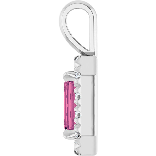 Platinum Emerald Natural Pink Tourmaline Halo-Style Necklace or Pendant - view 3