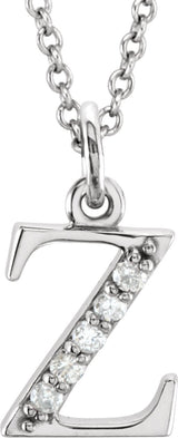 14K Gold Round Natural Diamond Initial Necklace or Pendant – up to 0.025 CTW - White Gold