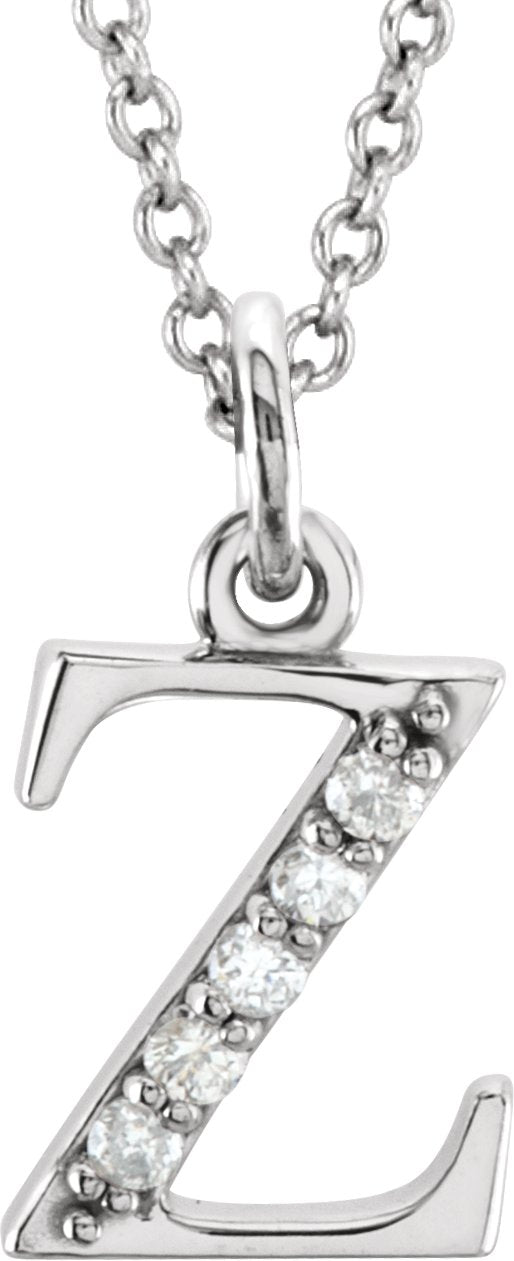 14K Gold Round Natural Diamond Initial Necklace or Pendant – up to 0.025 CTW - White Gold