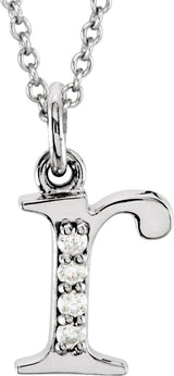 14K Gold Round Natural Diamond Initial Necklace or Pendant – up to 0.025 CTW - White Gold