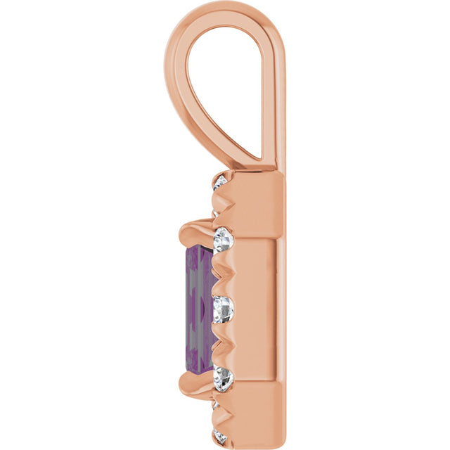 14K Gold Emerald Lab-Grown Alexandrite Halo-Style Necklace or Pendant - Rose Gold - view 3