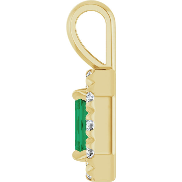 14K Gold Emerald Natural Emerald Halo-Style Necklace or Pendant - Yellow Gold - view 3