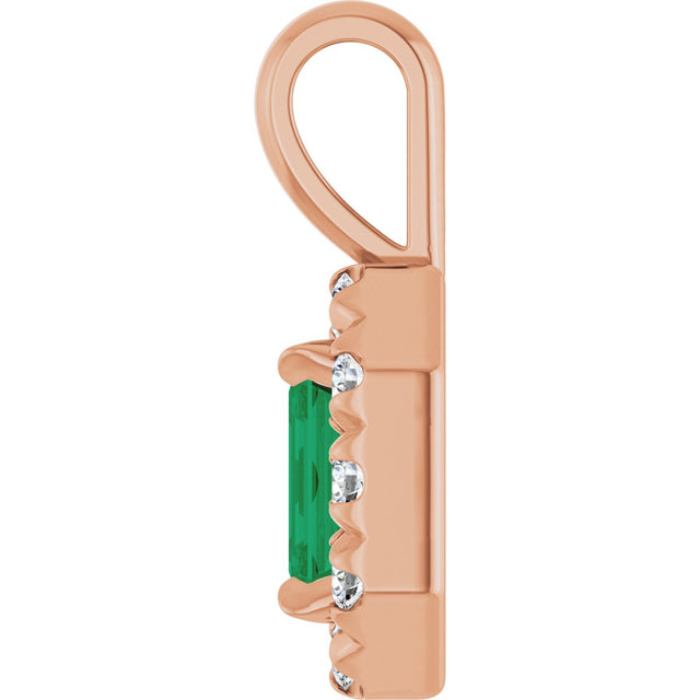 14K Gold Emerald Natural Emerald Halo-Style Necklace or Pendant - Rose Gold - view 3