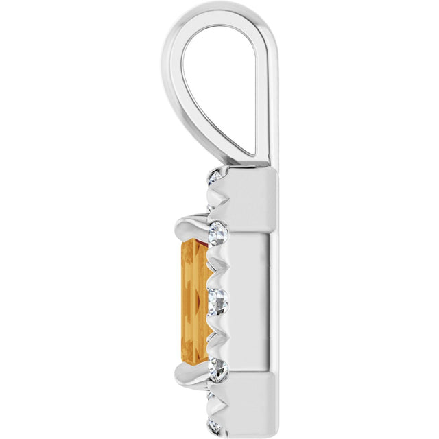 Platinum Emerald Natural Citrine Halo-Style Necklace or Pendant - view 3