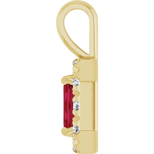 14K Gold Emerald Lab-Grown Ruby Halo-Style Necklace or Pendant - Yellow Gold - view 3