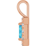 14K Gold Emerald Natural Blue Zircon Halo-Style Necklace or Pendant - Rose Gold - view 3