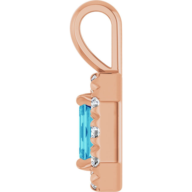 14K Gold Emerald Natural Blue Zircon Halo-Style Necklace or Pendant - Rose Gold - view 3