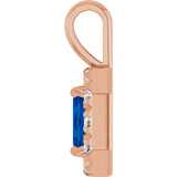 14K Gold Emerald Lab-Grown Blue Sapphire Halo-Style Necklace or Pendant - Rose Gold - view 3
