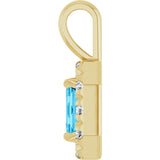 14K Gold Emerald Natural Aquamarine Halo-Style Necklace or Pendant - Yellow Gold - view 3